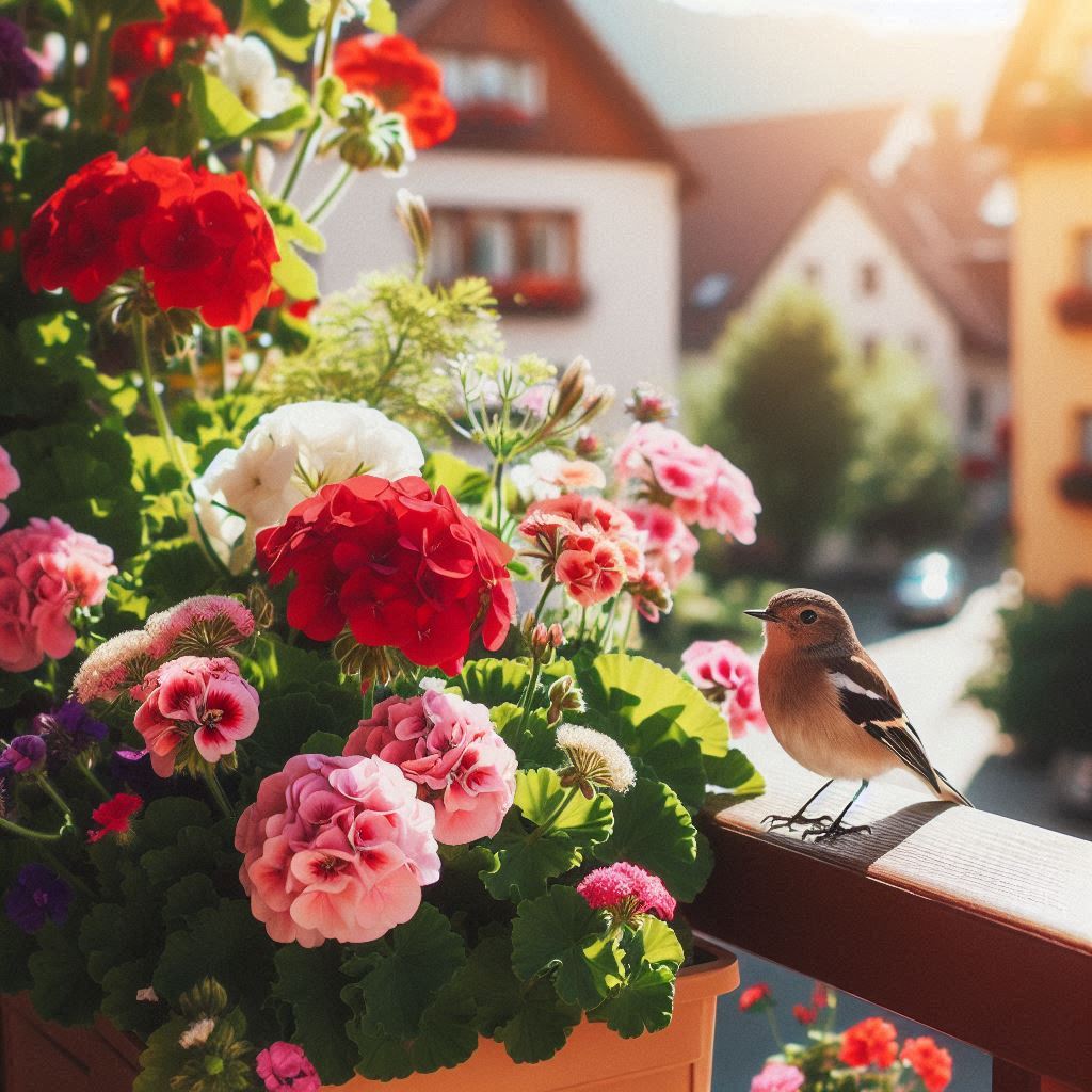 Na obrazku kwiaty na balkon: Pelargonie 